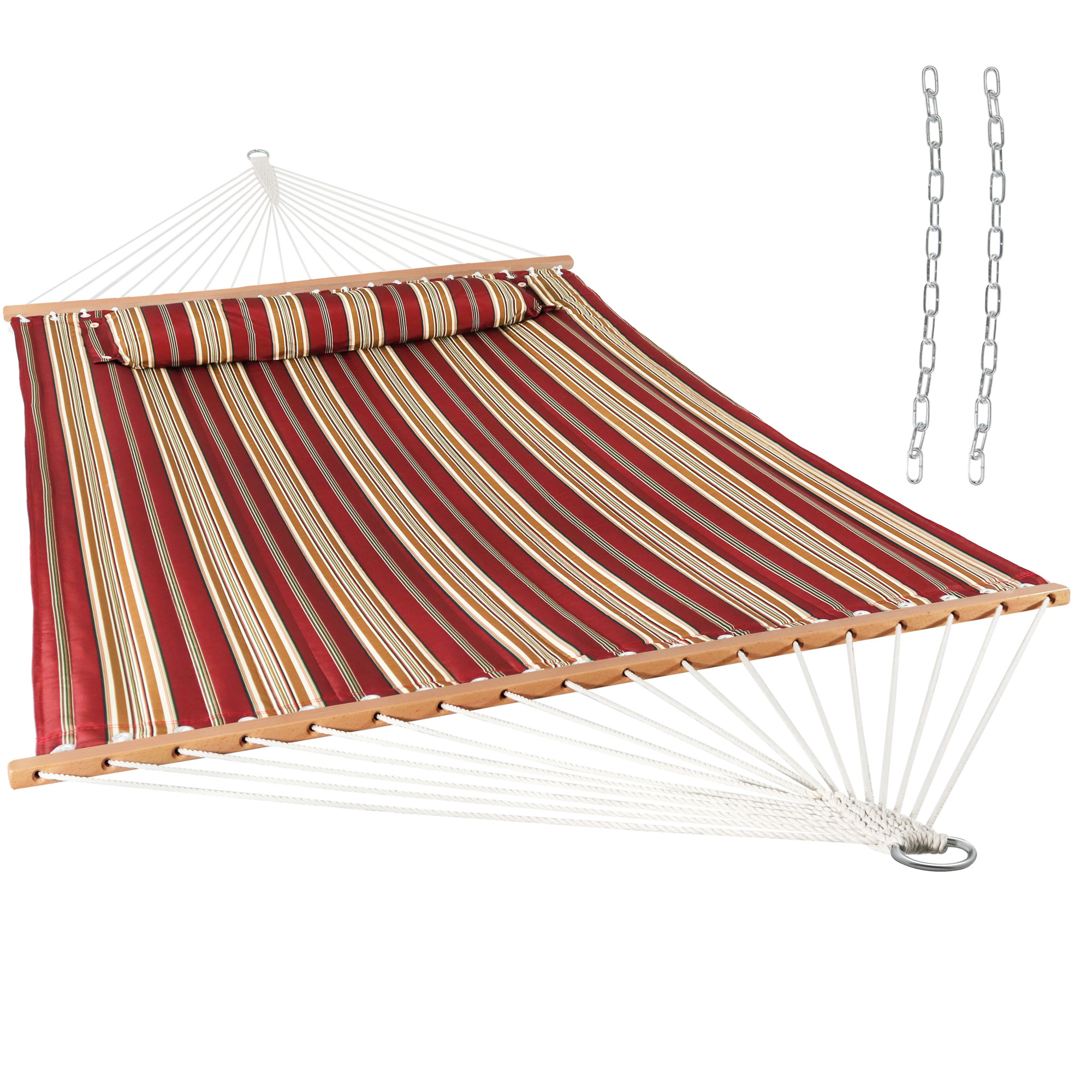 Sunnydaze Decor Quilted Hammock with Spreader Bar and Pillow, Red Stripe, Mode# LY-QFH-RD